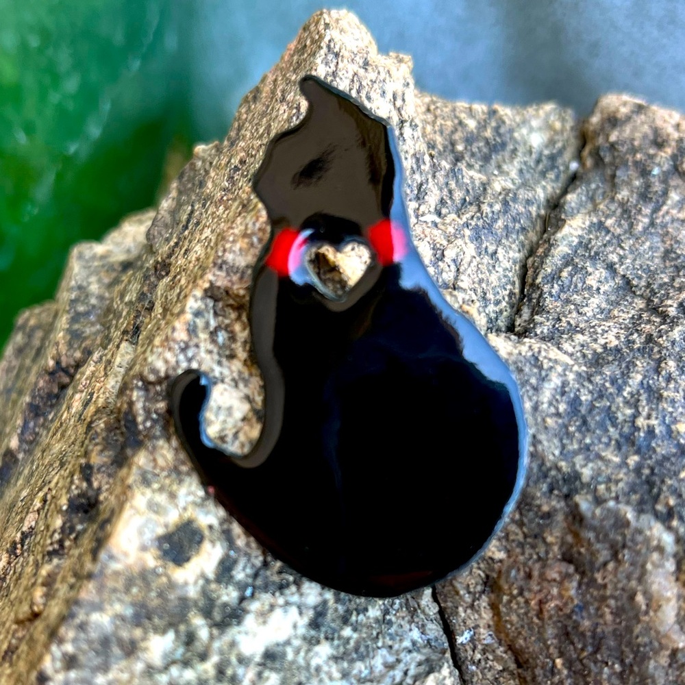 Enameled Cat 🐈‍⬛ Kitty Pin Brooch Meow Tin Clasp Heart ❤️